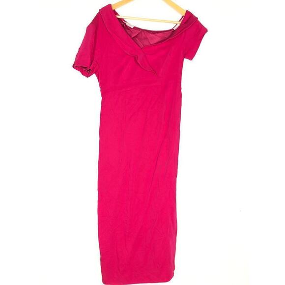 Emilia George Lauren Maternity Dress Off-Shoulder Cocktail Midi Rasberry Pink XS - Picture 3 of 12